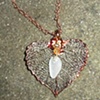 Antique Copper Leaf Pendant with Sea Glass charm -S151