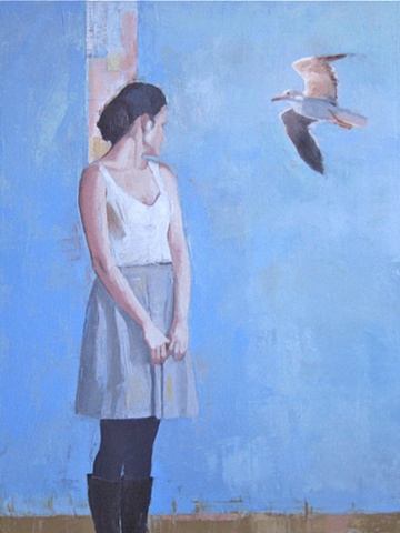oil portrait female figure with photo collage by North Carolina artist Richard Garrison