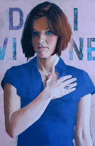 Female figure painted in oil and mixed media collage about divinity in everyone by North Carolina artist Richard Garrison
