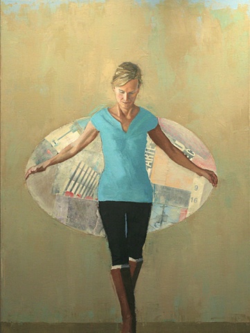 oil portrait female figure with photo collage by North Carolina USA artist figurative painter Richard Garrison
