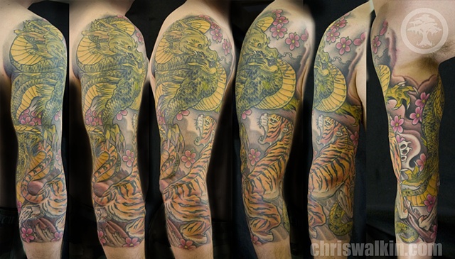 Japanese Dragon and Tiger Sleeve Tattoo complete