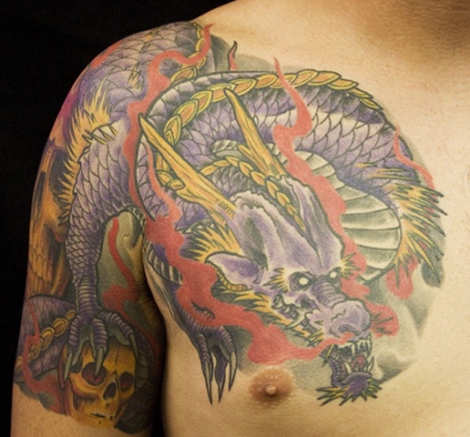 Japanese Dragon Chest Tattoo