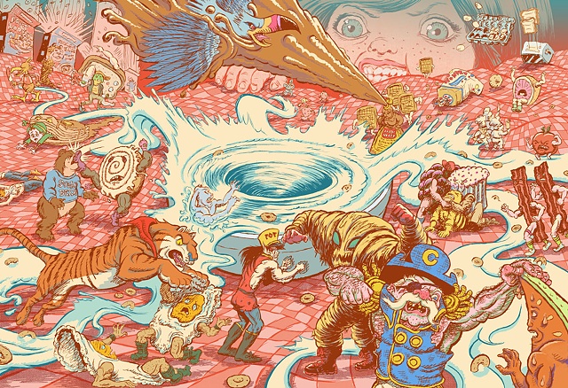cereal art Will Varner illustration toucan sam snap crackle pop tony the tiger cap'n crunch honey smacks milk mrs. butterworth kid crazy rumble fight