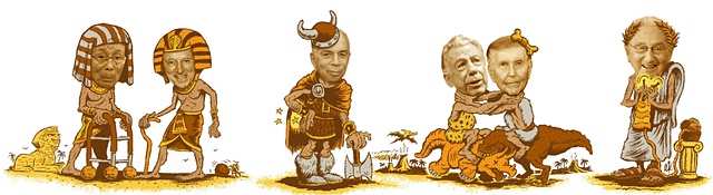 old kissinger murdoch redstone run run shaw kerkorian newhouse dinos dinosaurs viking yellow orange comics funny 