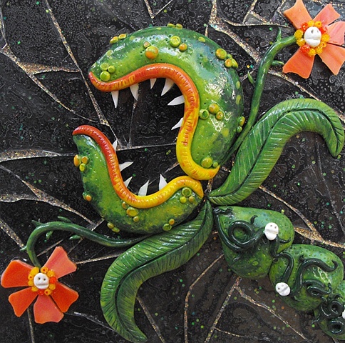 carnivorous plant sculpture made from polymer clay