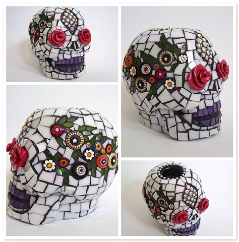 day of the dead sugar skull mosaic art