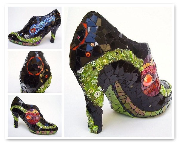 stained glass outer space mosaic shoe sculpture