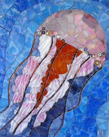 stained glass portrait of a jellyfish