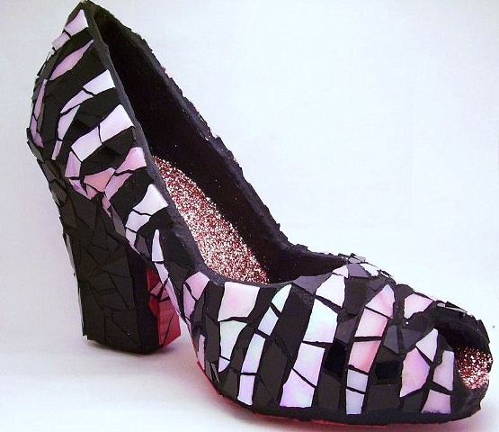 stained glass mosaic shoe pink zebra stripes