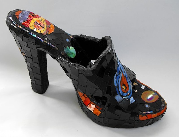 stained glass mosaic shoe outer space