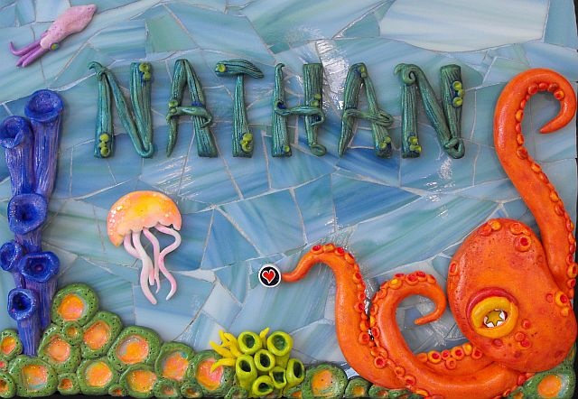 custom baby name art with polymer clay octopus