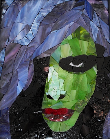 stained glass mosaic portrait of the girl from Night of the Living Dead movie