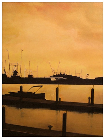 A landscape painting of a shipyard  by Tara Benet