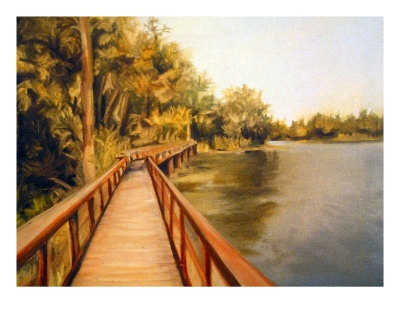 A boardwalk landscape painting in oil by Tara Benet