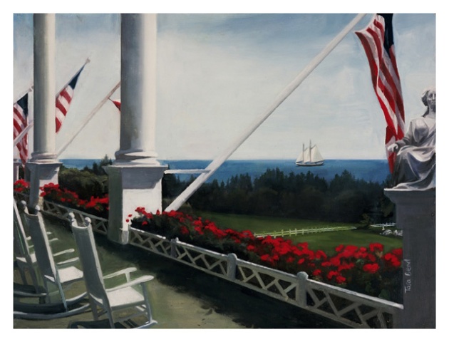 A landscape painting of the Grand Hotel in Michigan  by Tara Benet