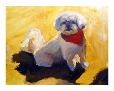A portrait of a Lhasa Apso in oil painted by Tara Benet