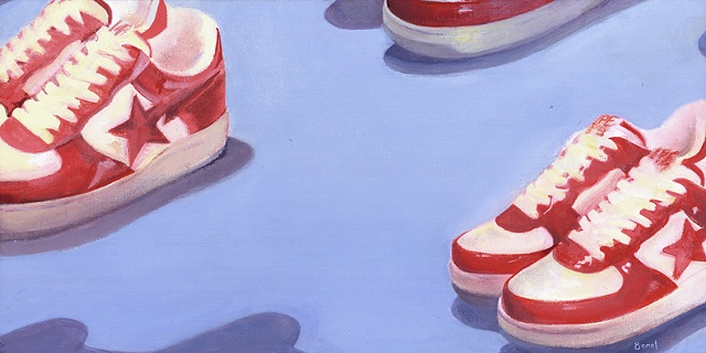 a painting of sneakers by Tara Benet in acrylic