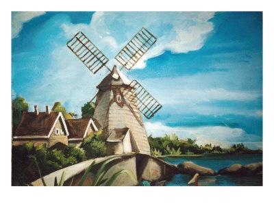 A landscape painting of a windmill by Tara Benet