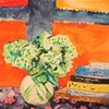 Green Flowers, Floral Tablecloth and Books