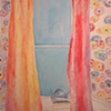 Big Curtains with Poppies and Tiny Blue Chair