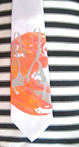 Silk neck tie, hand printed, hand painted, 