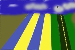 an original painting as I view a canola ad flax fields with an eagle from a photo overhead