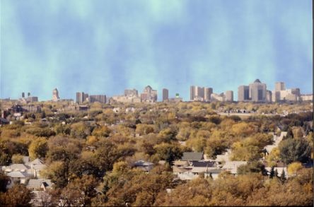 an old slide of Winnipeg with ther Northern Lights added on the computer