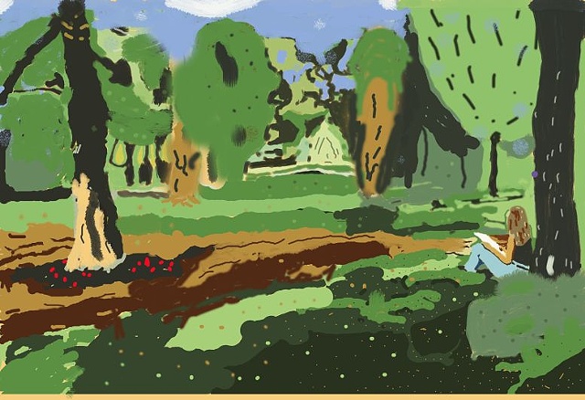 a young lady sketches on a beautiful day