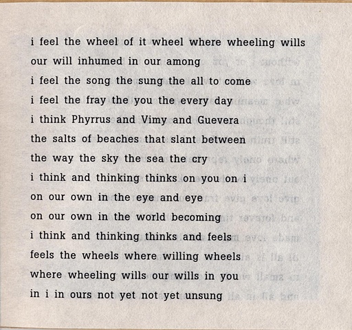 i feel the wheel of it wheel where wheeling wills

from brazilia you

pas de chance press, 2004