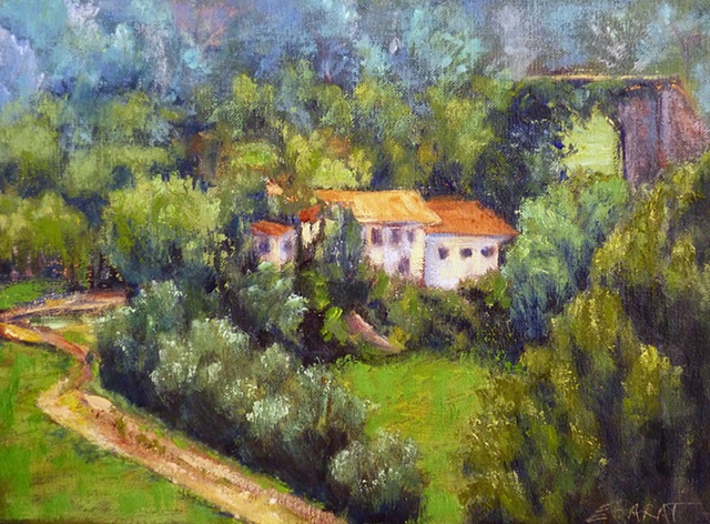Houses and Railroad Bridge from Vignale at Civita Castellana, Lazio, Italy