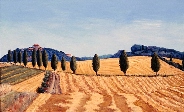 Hay Fields and Cypress Trees
