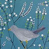 Grey Bird with White Flowers		