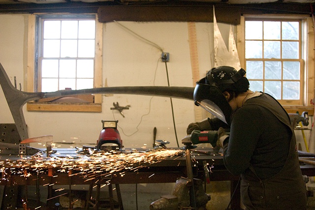 grinding chamfers to prepare for a weld