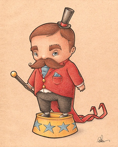 Circus Ringleader Drawing Ink Colored Pencil