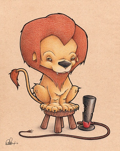 Lion Drawing Ink Colored Pencil