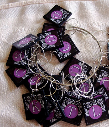 CUSTOM Purple and Black Monogram Wine Charms