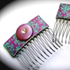 PURPLE IVY Damask Rhinestone Button Haircombs