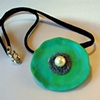 AEGEAN Turquoise Poppy Polymer Clay and Pearl Pendant Choker Pendant Brooch