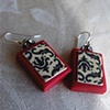 SCARLET Black and Crimson Scroll Shabby Elegant Earrings