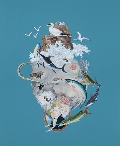 fish, pike, wig, big wig, art, gouache, ocean, sea, sky, justin richel, 