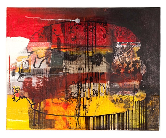Hamburger Paint, ink, relief print, varnish, 960's magazine ad's and newspaper on canvas