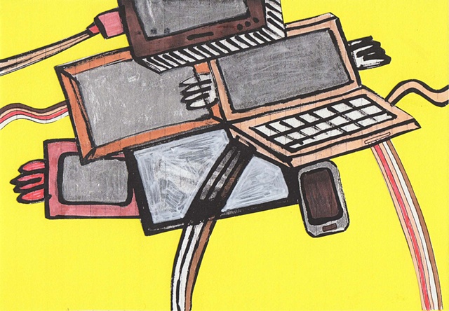 Screens on yellow with wings