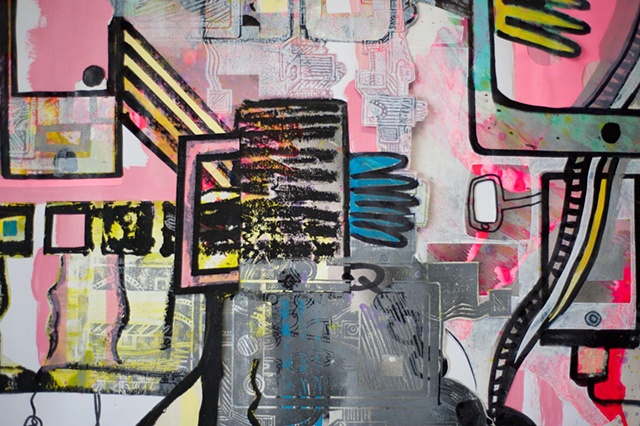 Chains and screens with pink - Detail 