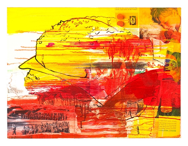 Hamburger Paint, ink, varnish, 1960's magazine ad's and paper on canvas
