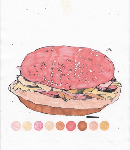 Flesh burger with colour separation