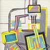 Screens, pink, blue and yellow