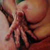 Lying on side with reaching hand