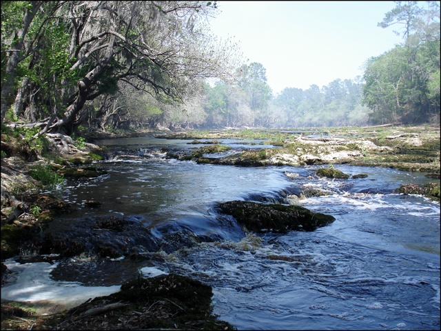 The Shoals on the Suwannee River and smoke from Bugaboo fire