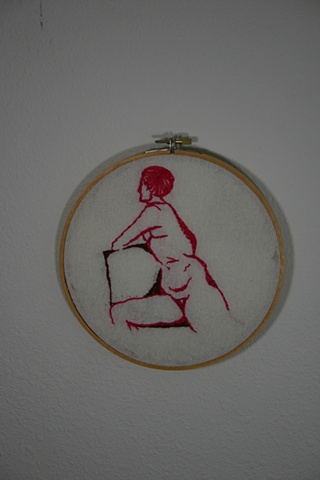 figure sketch in fiber, hand embroidered