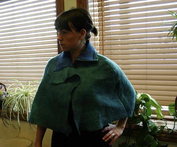 handmade wool felt, silk satin lined capelet